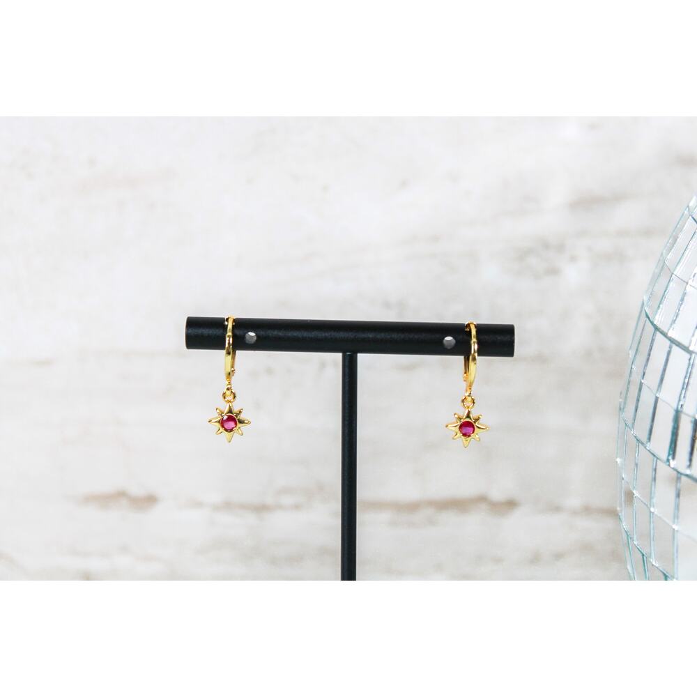 North Star Charm Huggie Hoop Earrings in Hot Pink and Gold